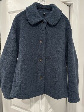Uniqlo Women's Sherpa Button-Front Jacket - Navy Blue